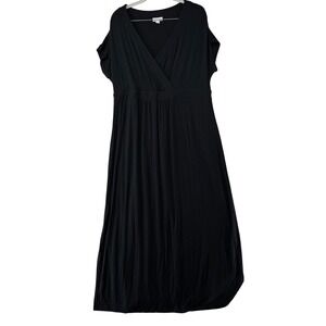 J. Jill‎ Black Midi Dress Petite V-Neck Rayon Blend Casual Comfy Minimalist